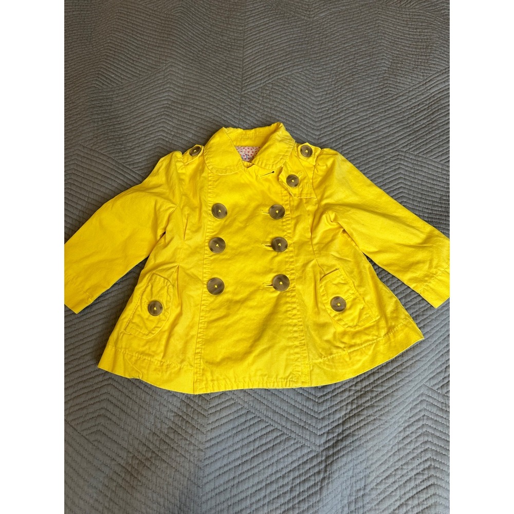 Cherokee Girls Yellow Double Breasted Trench Coat Heart Lining 12M Jacket